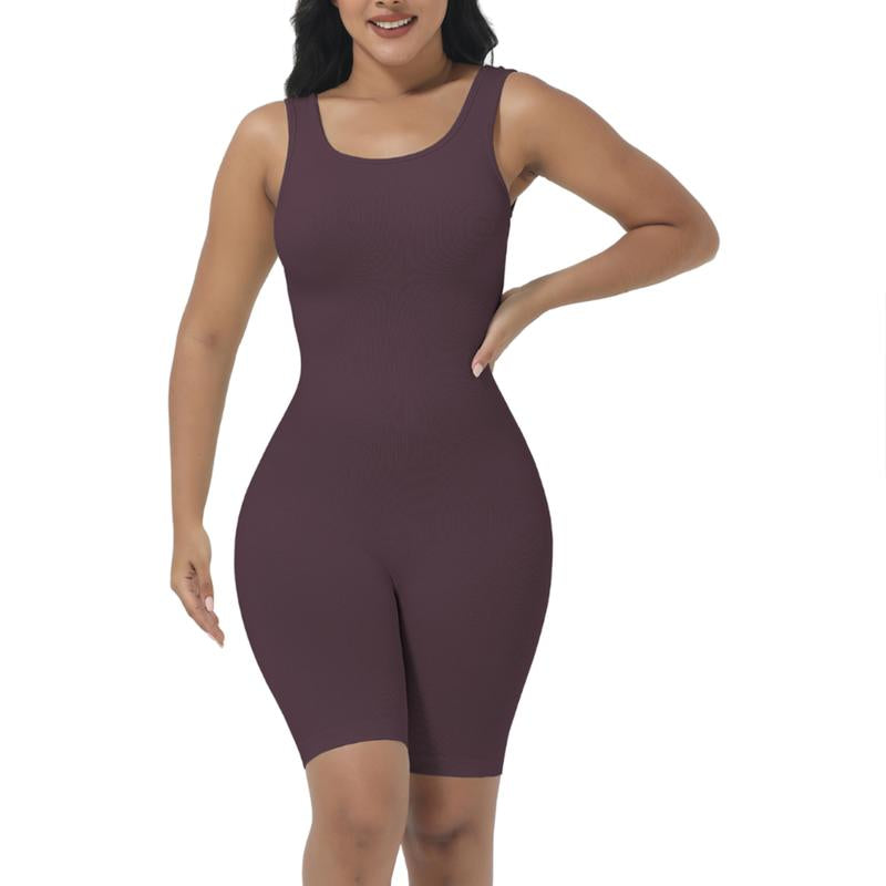 Soo Slick Snatch Me up Playsuit for Women Tummy Control Seamless Ribbed Square Neck Rompers| One Piece Sleeveless Yoga Workout Jumpsuits