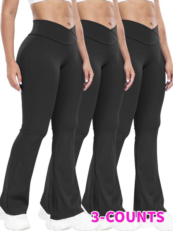 Women'S Plain High Waist Sports Leggings, Solid Wrap Flare Leg Pants, High Stretch Seamless Yoga Leggings, Ladies Sportswear for Indoor Outdoor Wear, Women'S Tight Pants Women'S Tight Pants, Tummy Control