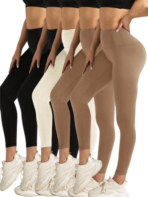 Women'S Solid High Waist Sports Leggings, Sporty Wide Waistband Skinny Pants for Yoga Gym Workout Running, Ladies Sportswear for All Seasons, Tummy Control