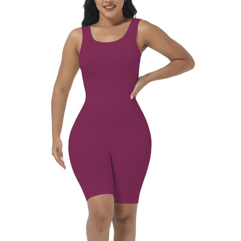 Soo Slick Snatch Me up Playsuit for Women Tummy Control Seamless Ribbed Square Neck Rompers| One Piece Sleeveless Yoga Workout Jumpsuits