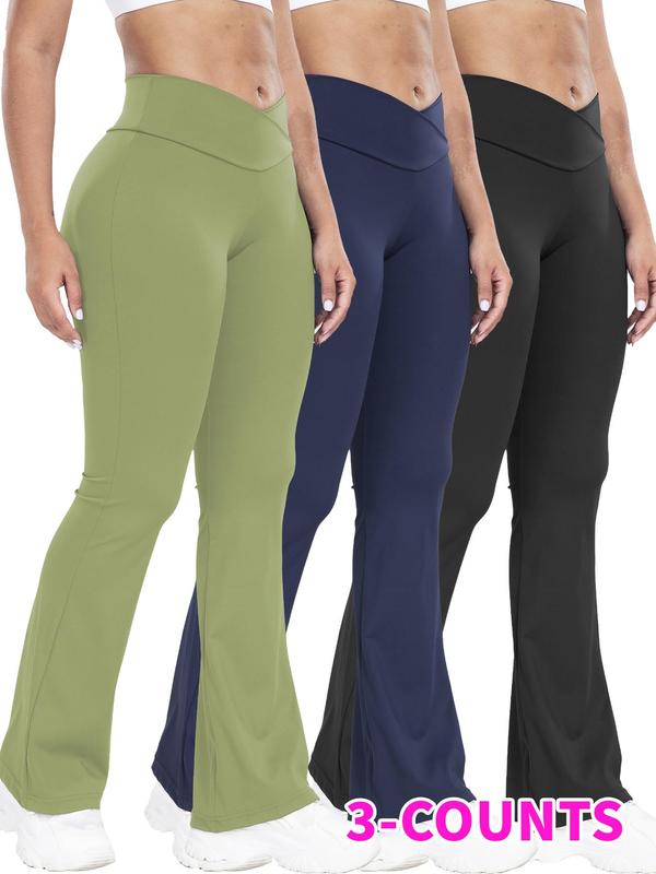 Women'S Plain High Waist Sports Leggings, Solid Wrap Flare Leg Pants, High Stretch Seamless Yoga Leggings, Ladies Sportswear for Indoor Outdoor Wear, Women'S Tight Pants Women'S Tight Pants, Tummy Control