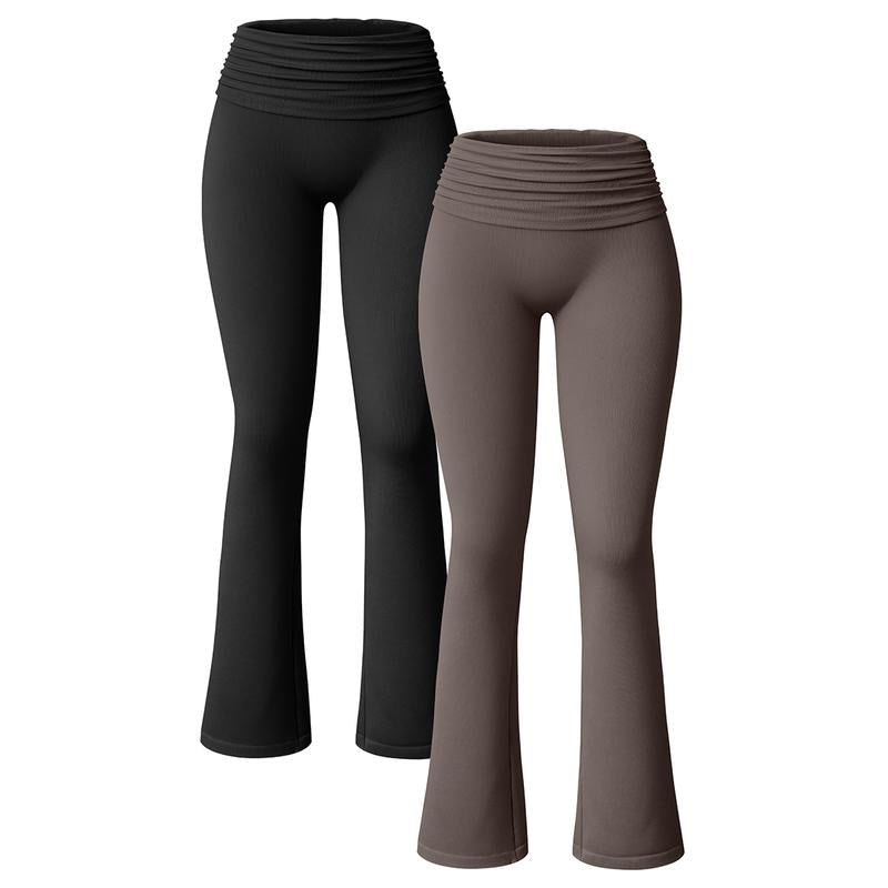 OQQ Women'S 2 Piece Yoga Leggings - High Waist Pleated Ribbed Seamless Tracksuit Pants - Fabric, Spandex