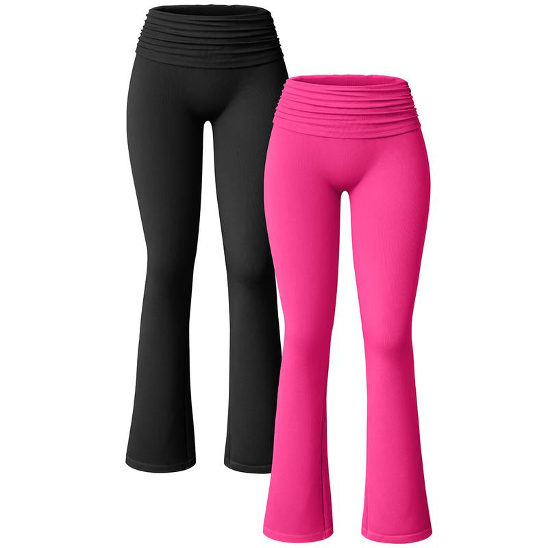 OQQ Women'S 2 Piece Yoga Leggings - High Waist Pleated Ribbed Seamless Tracksuit Pants - Fabric, Spandex