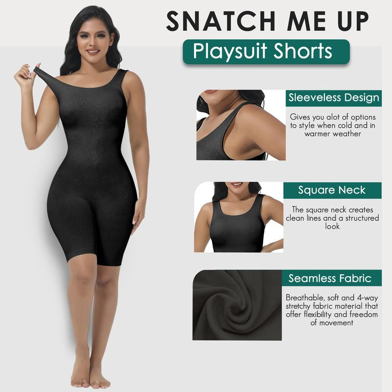 Soo Slick Snatch Me up Playsuit for Women Tummy Control Seamless Ribbed Square Neck Rompers| One Piece Sleeveless Yoga Workout Jumpsuits