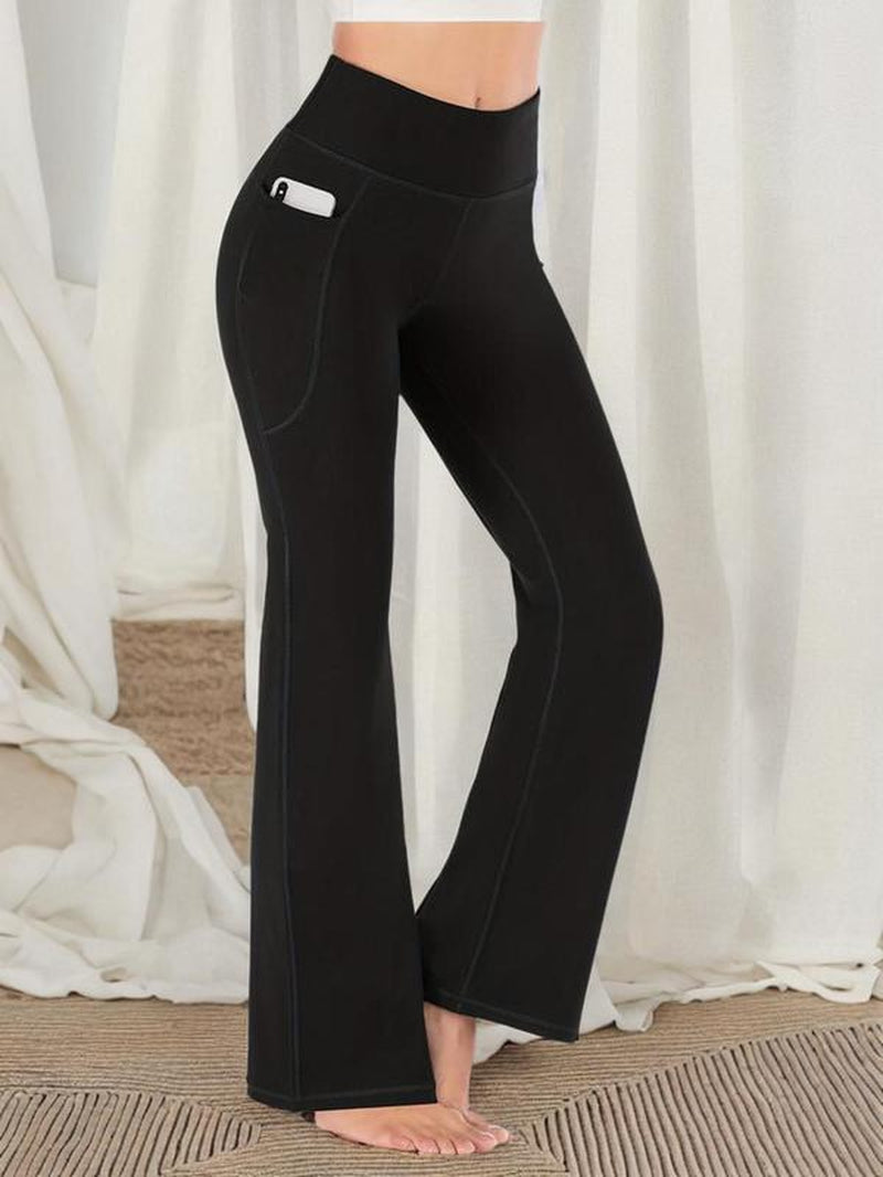 Women'S Slim High Waist Pocket Flare Leg Pants Leggings, Groove Outfits, Casual Comfy High Stretch Seamless Bell Bottom Yoga Workout Gym Sports Trousers, Fall Ladies Back to School Sportswear Clothing, Fall Outfits 2024, Please Purchase a Size Up