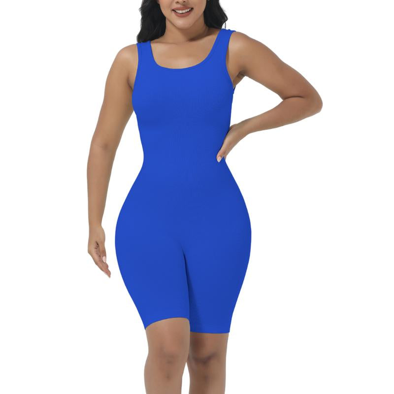 Soo Slick Snatch Me up Playsuit for Women Tummy Control Seamless Ribbed Square Neck Rompers| One Piece Sleeveless Yoga Workout Jumpsuits