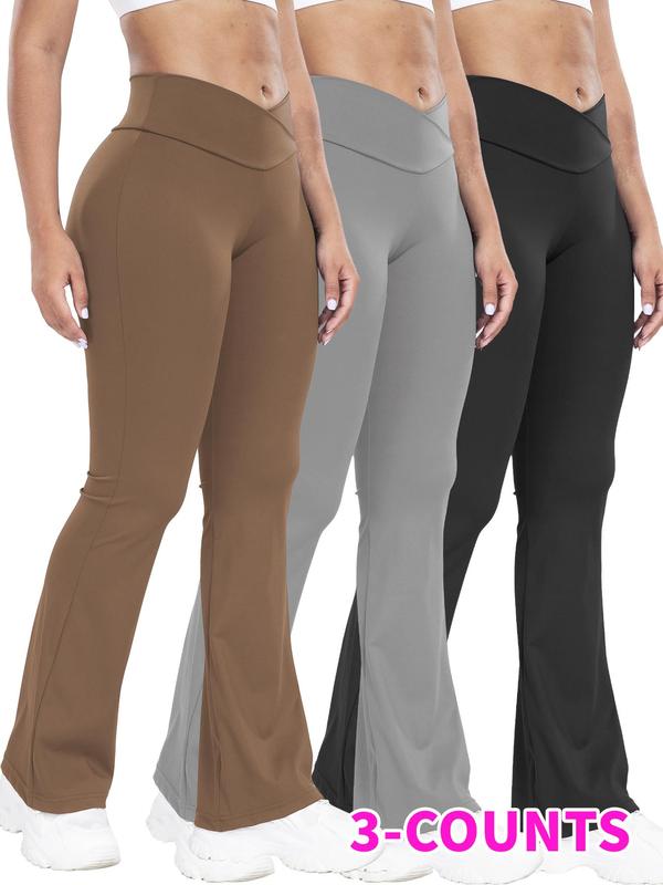 Women'S Plain High Waist Sports Leggings, Solid Wrap Flare Leg Pants, High Stretch Seamless Yoga Leggings, Ladies Sportswear for Indoor Outdoor Wear, Women'S Tight Pants Women'S Tight Pants, Tummy Control