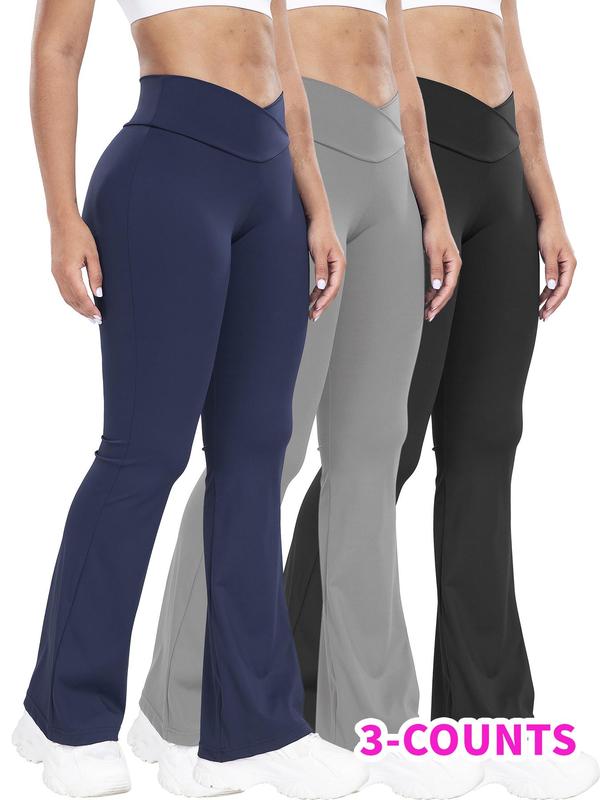 Women'S Plain High Waist Sports Leggings, Solid Wrap Flare Leg Pants, High Stretch Seamless Yoga Leggings, Ladies Sportswear for Indoor Outdoor Wear, Women'S Tight Pants Women'S Tight Pants, Tummy Control