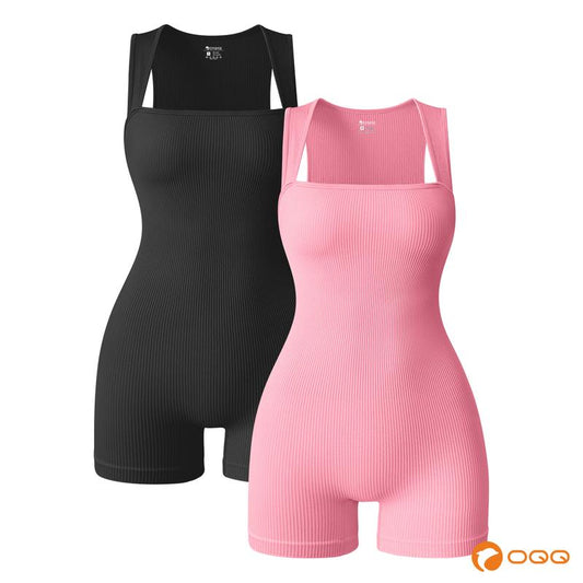 Oqqfitness Womenswear Yoga Two Pieces Ribbed Square Neck Tank Rompers